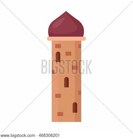 Cartoon Drawing Of Old Or Ancient Islamic Or Muslim Castle For Arab Village Or Town On White Backgro