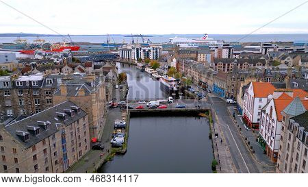 River Leith In The City Of Edinburgh From Above - Aerial View - Edinburgh, United Kingdom - October 