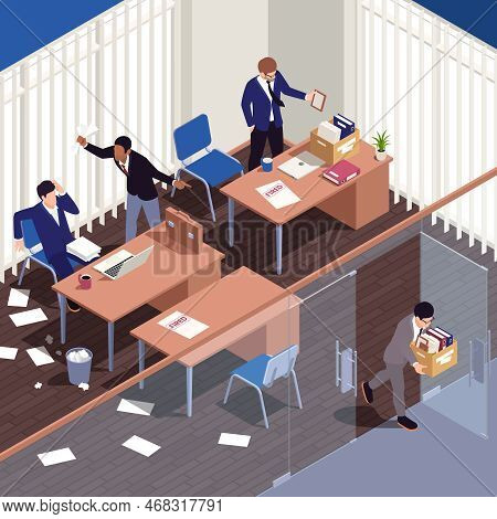Unemployment Jobless Isometric Composition With Sad Fired People Vector Illustration