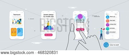 Set Of Face Search, Clean Hands And Healthy Face Line Icons. Phone Ui Interface. Include Fair Trade,