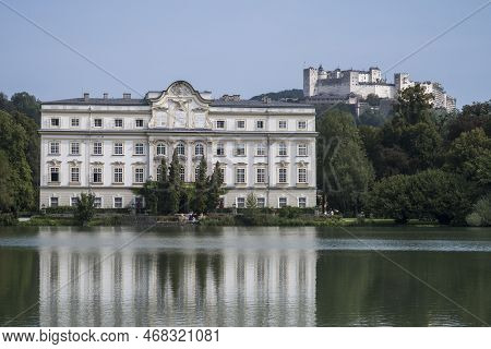 Fortress Hohensalzburg Overlooking Leopoldskron Palace In Salzburg