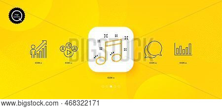 Video Conference, Column Chart And Chat Message Minimal Line Icons. Yellow Abstract Background. Empl