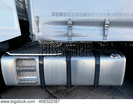 Fuel Tank With Diesel On A Truck For Cargo Transportation