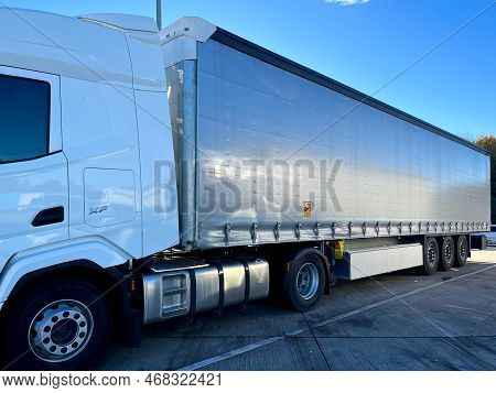 Poznan, Poland 01.03.2023: New Daf Xf Truck With Schmitz Curtain Trailer