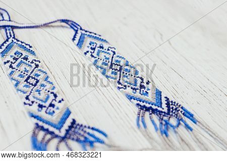 Geometric Pattern On The Gerdan Ornament, Ukrainian Beaded Ornament, Amulet.