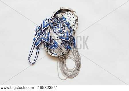 Geometric Pattern On The Gerdan Ornament, Ukrainian Beaded Ornament, Amulet.