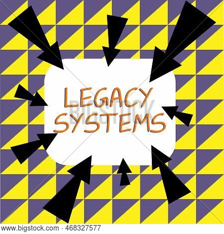 Writing Displaying Text Legacy Systems. Concept Meaning Old Method Technology Computer System Or App