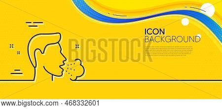 Cough Line Icon. Abstract Yellow Background. Coronavirus Symptom Sign. Flu, Sneeze Or Pneumonie Symb