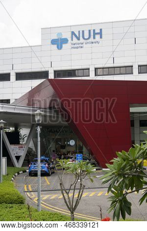 Singapore- 3 Jan, 2023: Singapore National University Hospital Main Building Facade View. It Is A Te