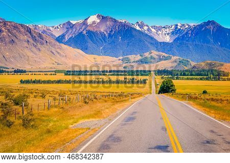 Fairlie To Tekapo Road, Canterbury, New Zealand South Island Dramatic Landscape