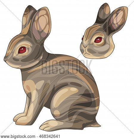 A Set Of Cartoon Christmas Drawn Animals. Breed Of Britannia Petite Rabbit