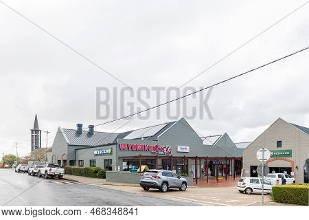 Bredasdorp, South Africa - Sep 23, 2022: A Street Scene, With The Pavillion Shopping Centre, In Bred