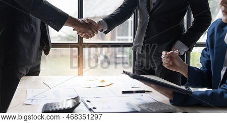 Business Handshake For Teamwork Of Business Merger And Acquisition, Successful Negotiate, Hand Shake