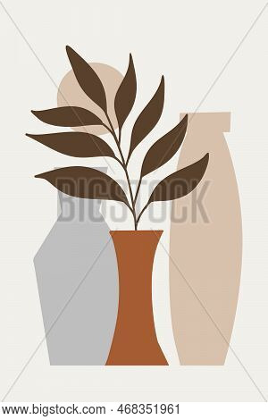 Still Life With Vases And Plants. Template For Opener Or Banner