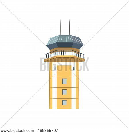 Retro Air Traffic Control Tower Vector Illustration. Atc, Airport Command Center Isolated On White B