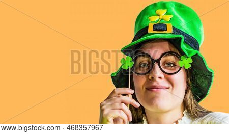 Young Woman Celebrating Saint Patrick's Day. Front View.