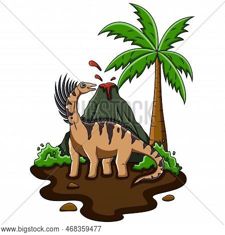 Cartoon Bajadasaurus In The Jungle With Background