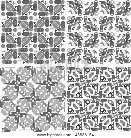 ชุดรูปแบบไร้รอยต่อ 4 รูปขาวดำ Geometrical