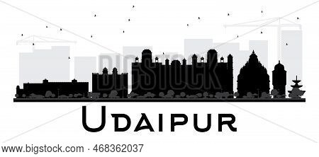 Udaipur City Skyline Black And White Silhouette. Vector Illustration. Simple Flat Concept For Touris