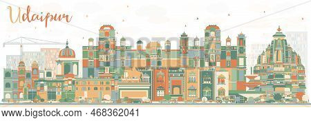Abstract Udaipur Skyline With Color Buildings. Vector Illustration. Business Travel And Tourism Conc