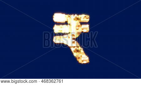 Rupee Sign, Innovation Burning Orange Cyber Punk Alphabet On Chroma Key Screen, Isolated - Object 3d