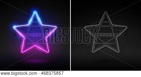 Glowing Neon Star Sign On And Off Version. Stock Vector Clipart.