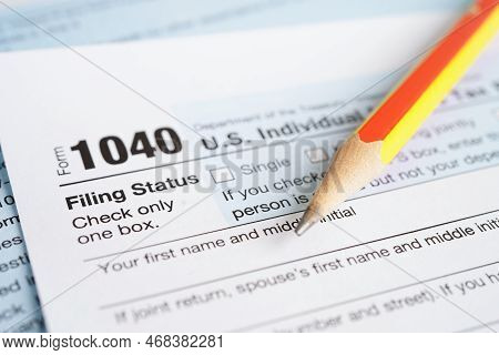 Tax Form 1040 U.s. Individual Income Tax Return, Business Finance Concept.