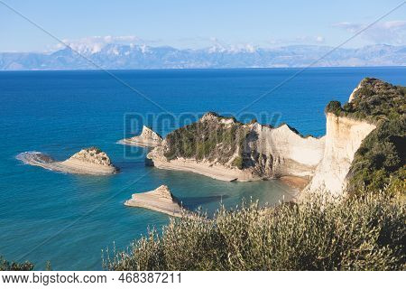 Cape Drastis, Beautiful Landscape Of Akra Drastic, Peroulades Village, Corfu Island, Greece, With Tu
