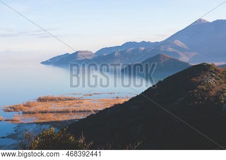 Aerial View Of Skadar Lake National Park Panoramic Landscape, Montenegro, Skadarsko Jezero, Also Cal