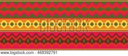 Vector Seamless Colored Border Ornament. Native American Tribes Frame.
