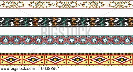 Vector Set Of Seamless Colored Border Ornaments. Native American Tribal Framework.