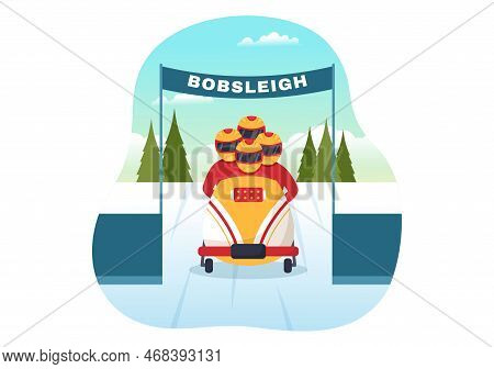 Athlete Riding Sled Bobsleigh Illustration With Snow, Ice And Bobsled Track For Competition In Winte