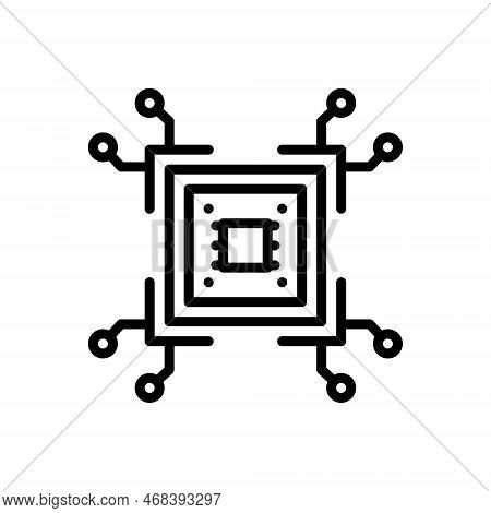 Black Line Icon For Pentium Cpu Board Device Chip Square Wire