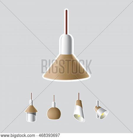 Set Of Lamps. Ceiling Lamps Of Different Shapes. Vector Illustration Lamp Light Isolated Electric In