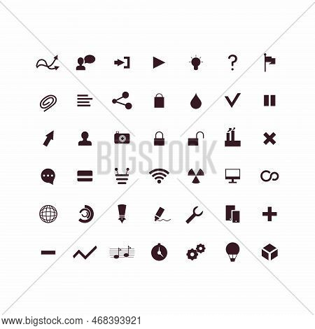 Set Of Icons For Business Infographics. Minimalistic Icons In Black. Large Set For Different Busines