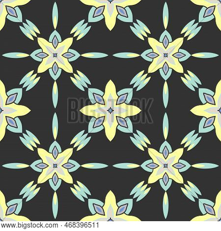 Patterned Azulejo Floor Tiles. Abstract Geometric Background. Vector Illustration, Seamless Mediterr