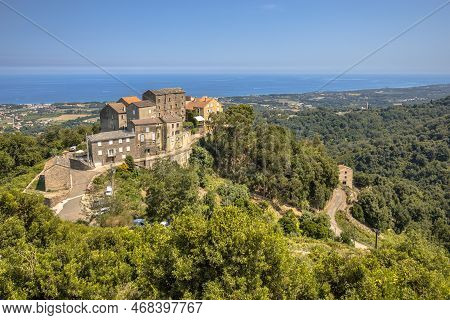 Mountain Village Of Coccola Near Santa-lucia-di-moriani With View Over The Mediteranean Sea On Corsi