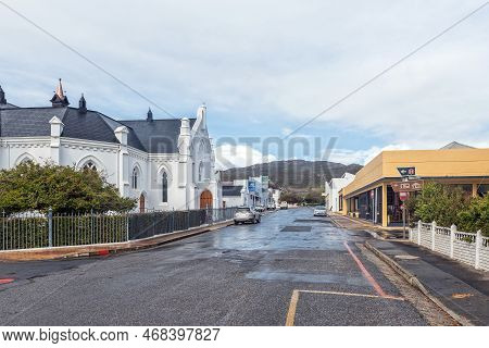 Bredasdorp, South Africa - Sep 23, 2022: A Street Scene, With The Dutch Reformed Church And Business