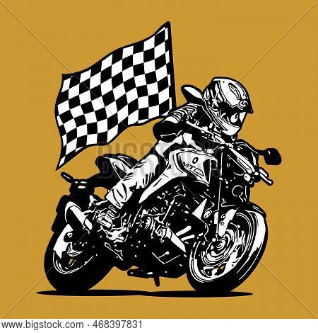 Motorcyclist Pattern On Black Background Vector Template