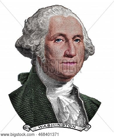 Colorized George Washington  Cut On 1dollar Banknote Isolated On White Background For Design Purpose