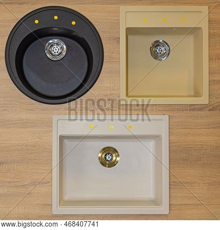 Three Different Ceramic Kitchen Sinks Top View