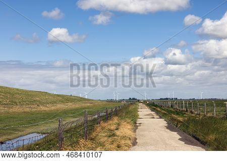 Country Road Outside The Dike In Dutch Province Groningen Near Punt Van Reide