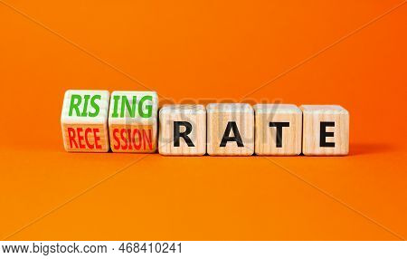 Recession Or Rising Rate Symbol. Concept Word Recession Rate Rising Rate On Wooden Cubes. Beautiful 