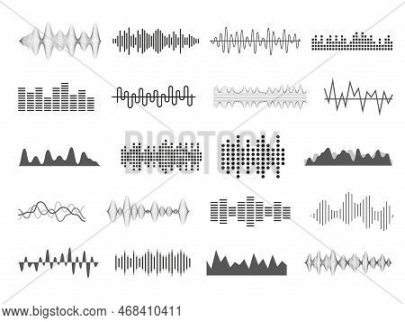 Sound Wave. Music Audio Icons. Radio Soundwave. Stereo Pulse Chart. Bar Rhythm For Logo. Heart Impul