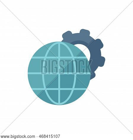 Global Gear Control Icon Flat Vector. Center Plan. Remote Work Isolated