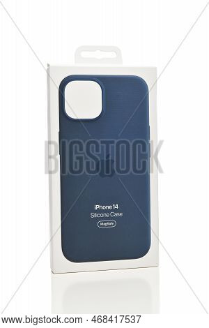 Irvine, California - 7 Jan 2023: An Iphone 14 Silicone Case Magsafe Box From Apple.