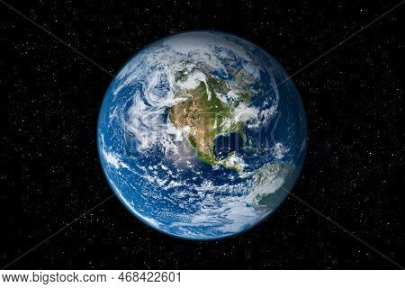Planet Earth In Space Surrounded By Stars Showing North America. This Image Elements Furnished By Na