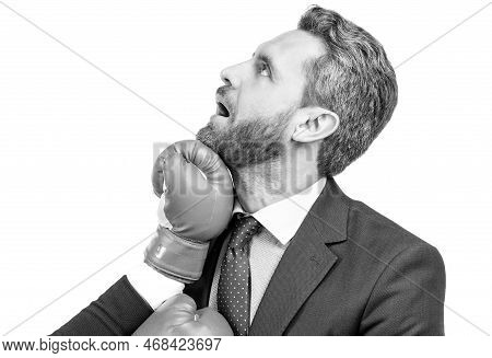 An Uppercut Crashes Into His Jaw. Businessman Got Punch In Face. Knockout Punch