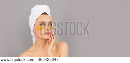 Skin Care Beauty Woman. Beautiful Woman Isolated Face Portrait, Banner With Mock Up Copy Space. The 