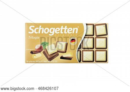 Kharkiv, Ukraine - December 18, 2020: Schogetten Chocolate Pack. Dark Chocolate Produced By Ludwig S